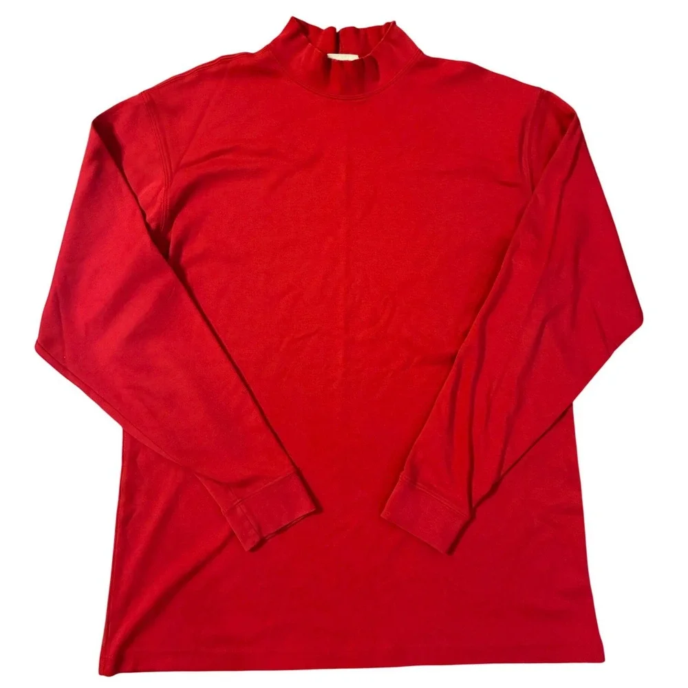 LL Bean Mens Red Mock‎ Neck Long Sleeve Shirt Cotton Blend LG Tall Vintage Y2K